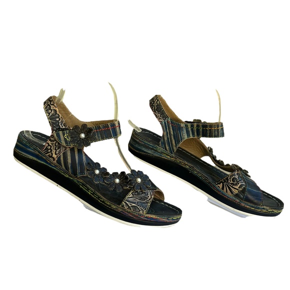 L'Artiste Spring Step Women's Mahvash Ankle Strap Leather Sandal Black 8.5 M 39 - Picture 3 of 11